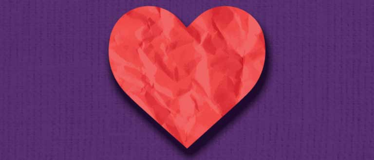 red heart, purple background