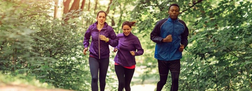 three people running